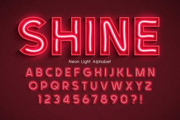 Neonlicht alfabet, extra gloeiend lettertype.