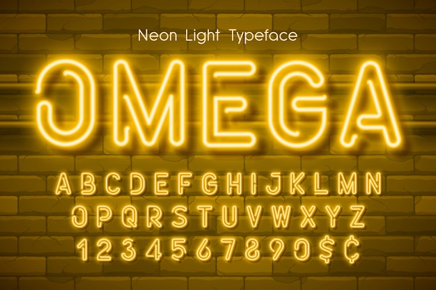 Neonlicht alfabet, extra gloeiend lettertype.