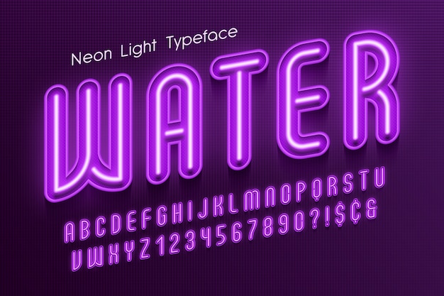 Neonlicht alfabet, extra gloeiend lettertype.