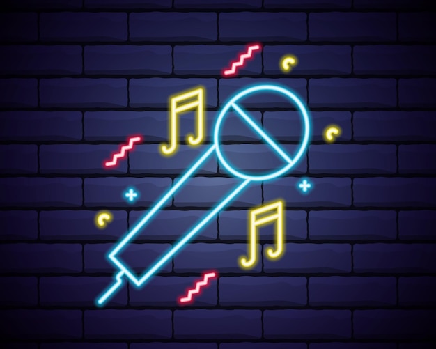 Neonlicht gloeiende retro livemuziek met radiosymbool muzieknotitiepictogram grafisch vectorillustratieontwerp