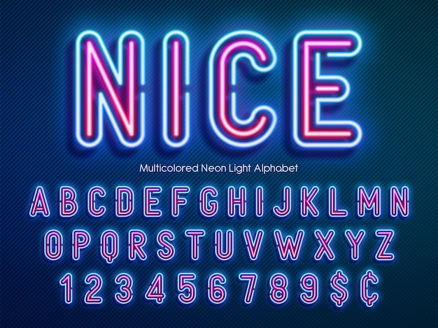 Neonlichtalfabet, veelkleurig extra gloeiend lettertype