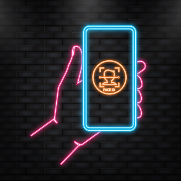 Neonpictogram Gezichtsherkenning geweldig ontwerp voor elk doel Beschermingspictogram vector Persoonlijke bescherming