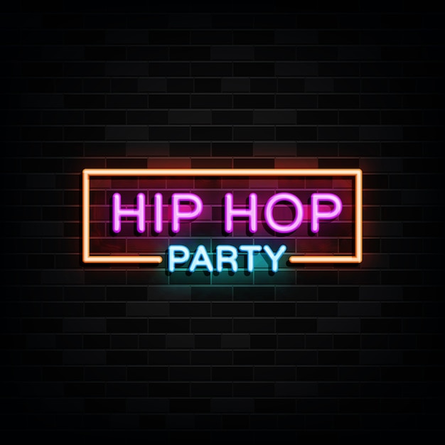 Neonreclames voor hiphopfeestjes. Ontwerpsjabloon neon teken