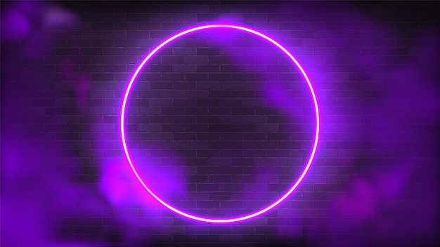 Vector neonring op een violette achtergrond in mist en sterstofillustratie.