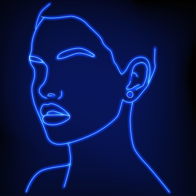 Neonsilhouet van een meisje Vectorillustratie Portret in één regel