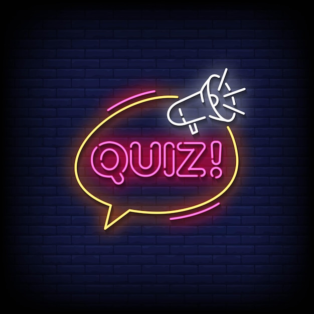 Vector neontekenquiz met bakstenen muurvector als achtergrond