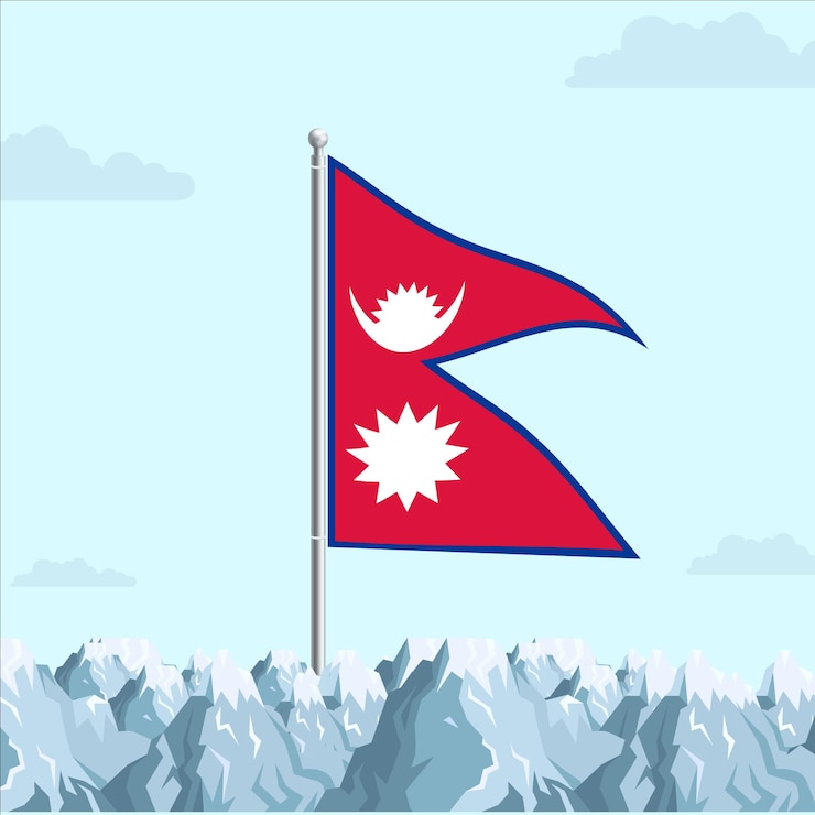 Vector nepal flag with mountain template 2023