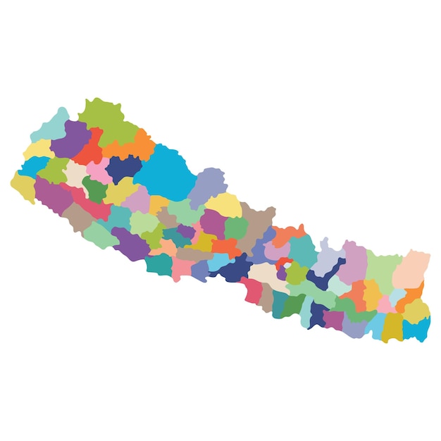 Nepal kaart Kaart van Nepal in administratieve districten in veelkleurige