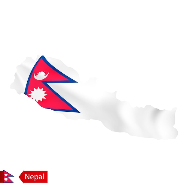 Nepal map with waving flag of country