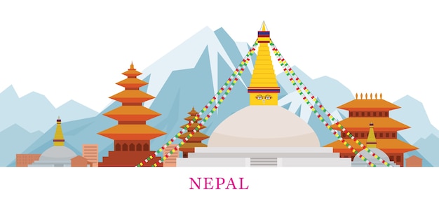 Vettore luoghi d'interesse di skyline del nepal