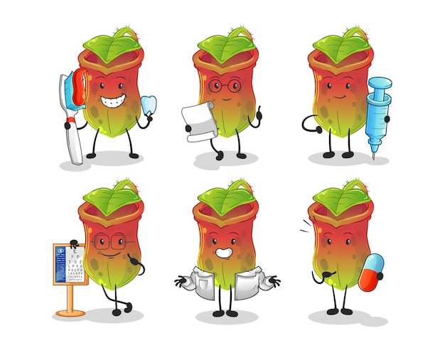 Nepenthes doctor group character. cartoon mascot vector