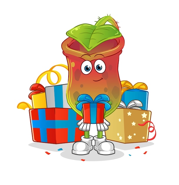 Nepenthes geeft geschenken mascotte cartoon vector