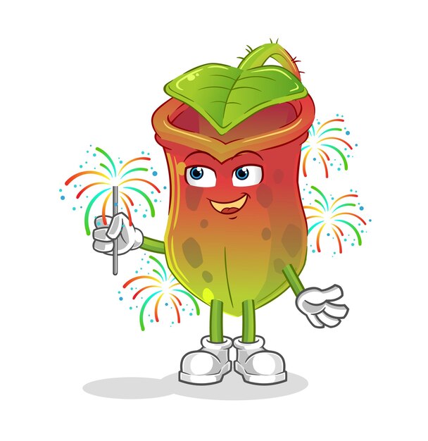 Nepenthes met vuurwerk mascotte cartoon vector