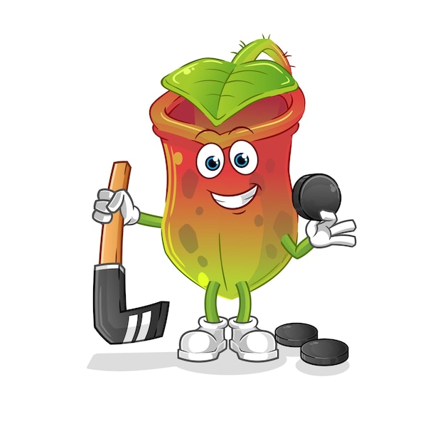 Nepenthes playing hockey vector. cartoon character