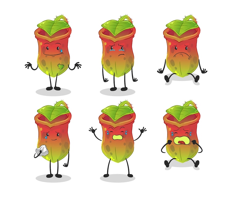 वेक्टर nepenthes sad group character. cartoon mascot vector