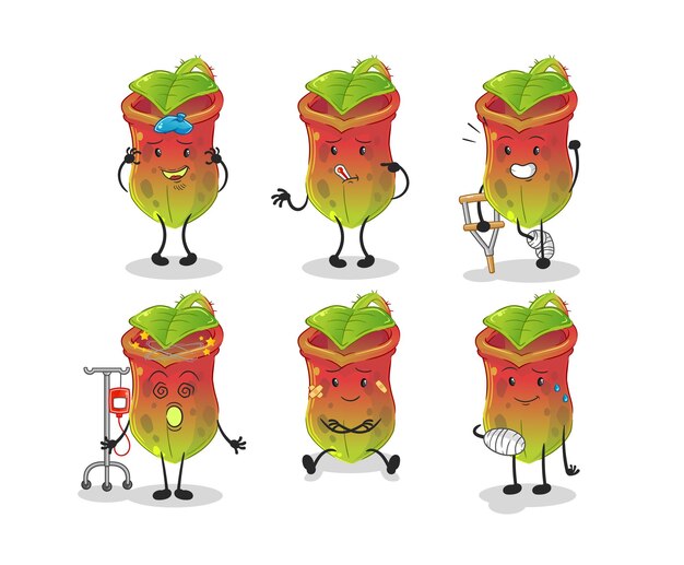 Nepenthes sick group character. cartoon mascot vector