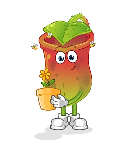 Nepenthes with a flower pot character vector