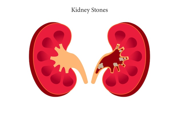 Vector nephrolithiasis kidney stones disease cross section of vector medical illustration eps 10