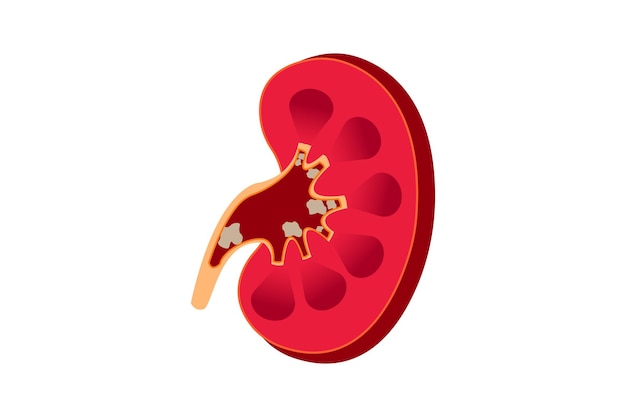 Nephrolithiasis kidney stones disease cross section of Vector medical illustration eps 10