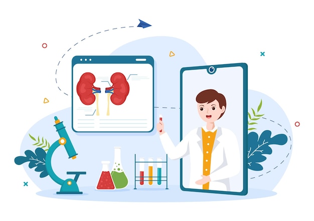 Nephrologist Illustration with Treat Kidneys Organ in Flat Cartoon Hand Drawn Templates