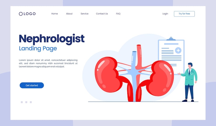 Vector nephrologist urologist kidney health medical checkup healthy anatomy flat illustration vector landing page template