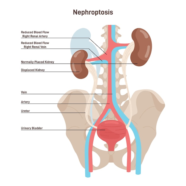 Nephroptosis Floating kidney or renal ptosis condition in which the kidney