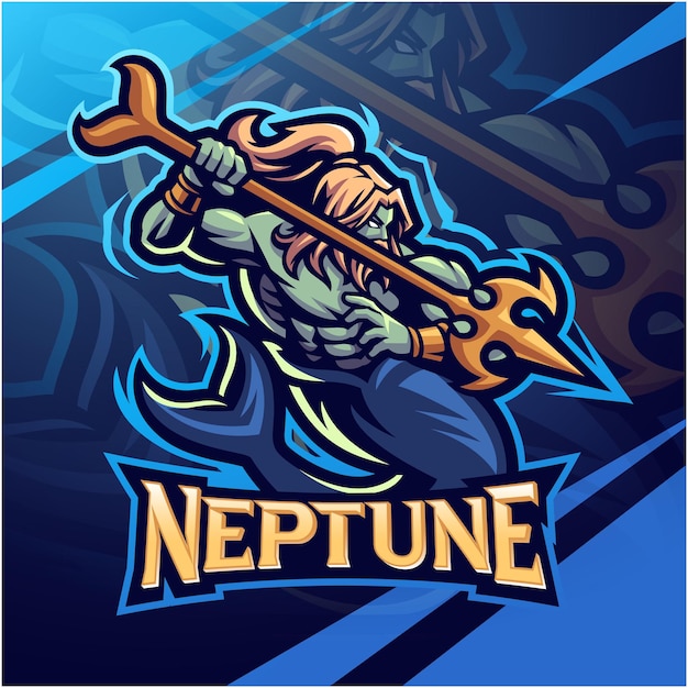 Neptune god holding a trident esport mascot logo