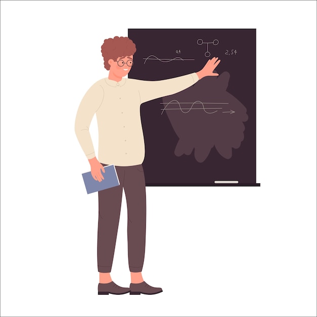nerd boy at school blackboard