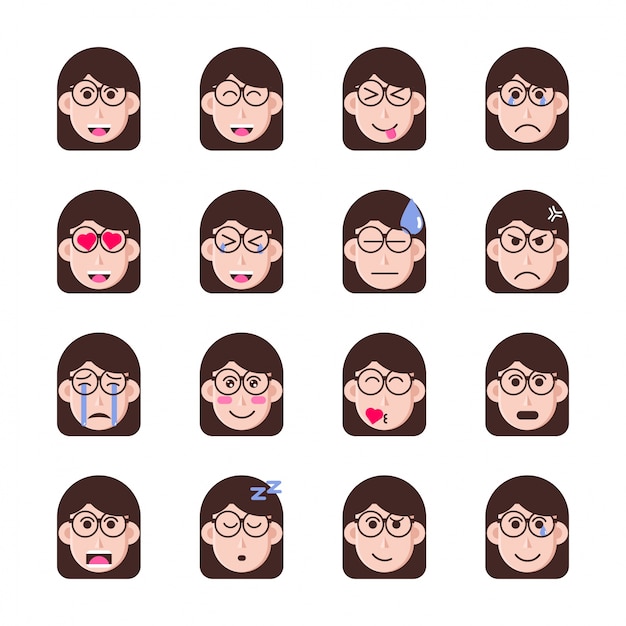 Vector nerd girl glasses short hair emoticon