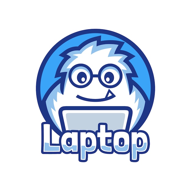 Vector nerd mascot yeti programmer work on the laptop logo design