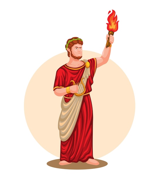 Nero the fifth emperor of Rome mythology figure with tourch and harp character illustration vector