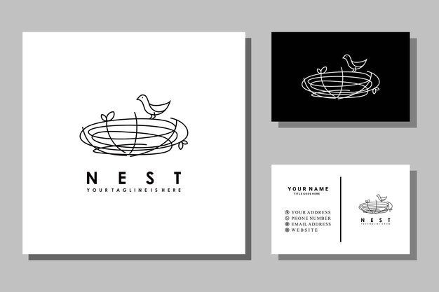 Nest bird minimalist outline logo design