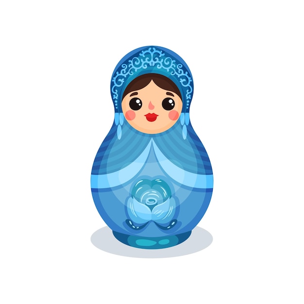 Nesting doll Russian wooden matryoshka with Gzhel ornament vector Illustration isolated on a white background