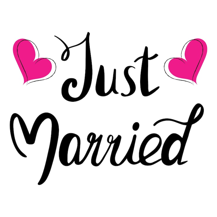 Vector net getrouwd vector belettering zin met roze kleur hart hand getekende inscriptie vectorillustratie