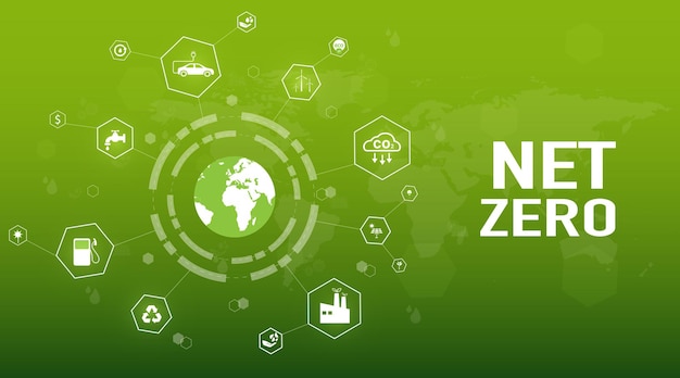 Net Zero and Carbon Neutral Concepts Net Zero Emissions Goals With a connected icon concept related