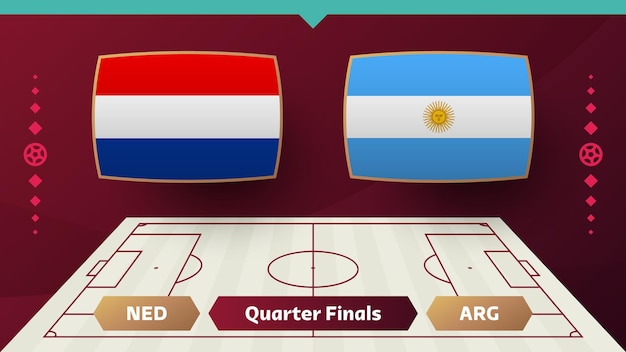 Paesi bassi argentina playoff quarti di finale partita calcio 2022 2022 campionato mondiale di calcio partita contro squadre intro sport sfondo campionato competizione poster vettore