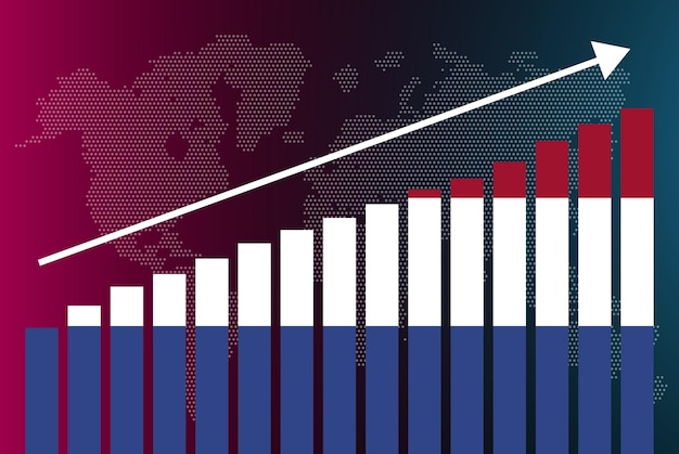 Vector netherlands bar chart graph, increasing values, country statistics concept, netherlands flag on bar