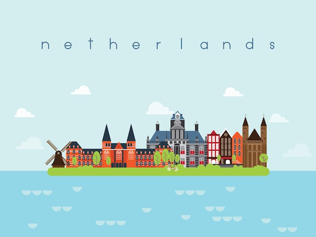 Vector netherlands famous landmarks infographic