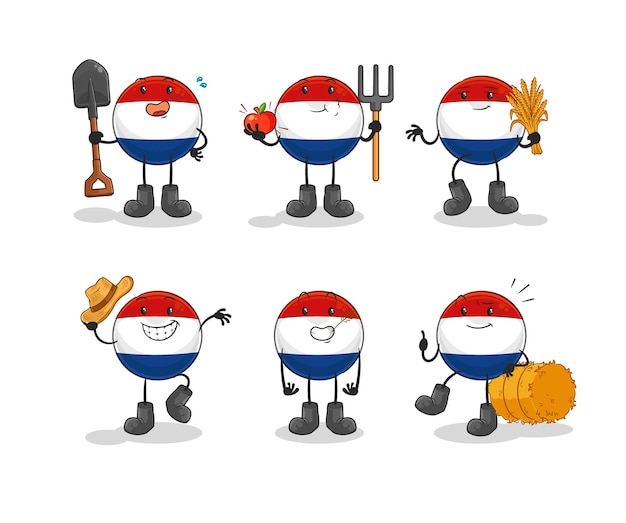 Netherlands farmer group character cartoon mascot vector