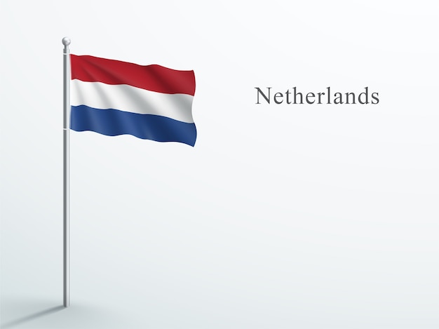 Netherlands Flag 3d Element Waving On Steel Flagpole