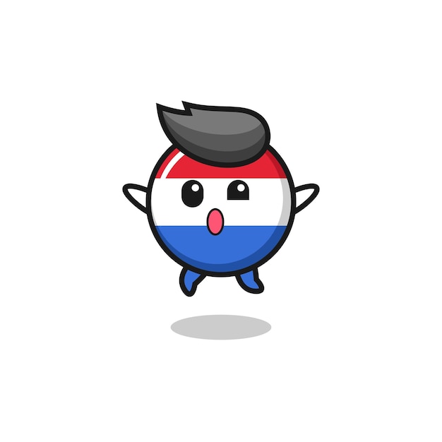 Netherlands flag character is jumping gesture , cute design