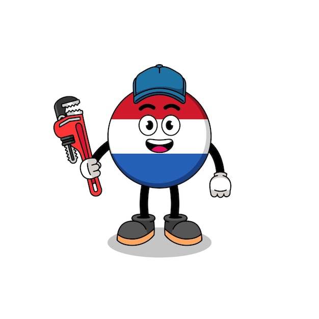 Netherlands flag illustration cartoon as a plumber character design