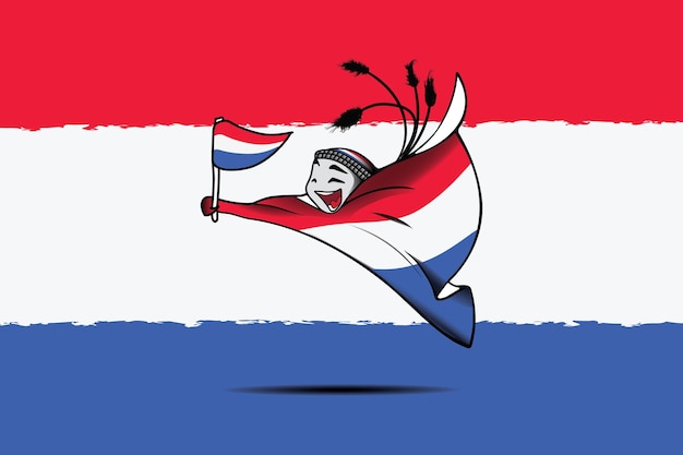 Netherlands flag with qatar world cup mascot vector graphic