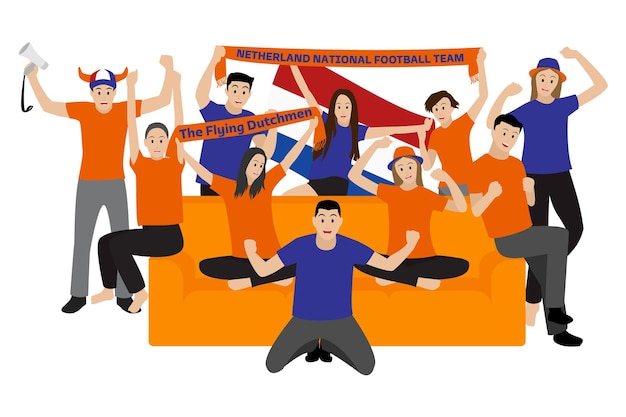 Vector netherlands football fans watching tv