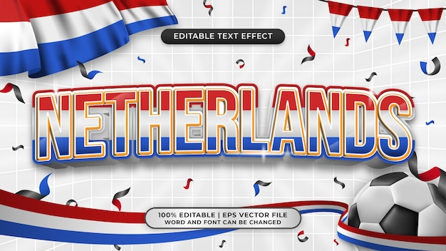 Vector netherlands football world cup background theme editable text style effect