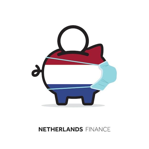 Netherlands healthcare cost piggy bank wearing a protective face mask