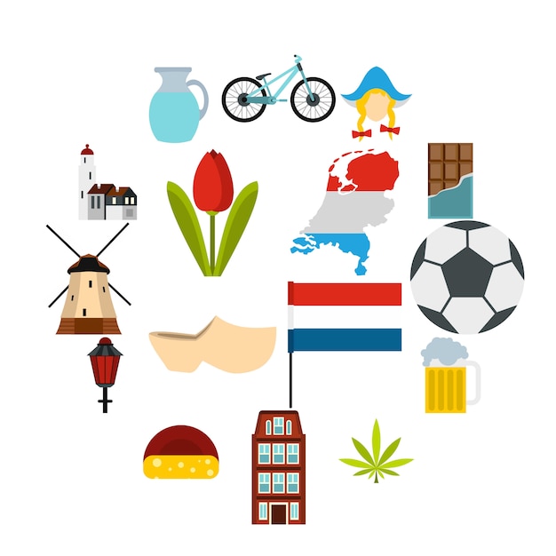 Netherlands icons set, flat style