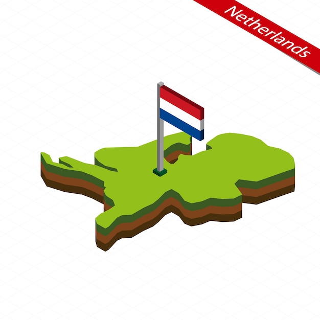Вектор Изометрическая карта нидерландов и векторная иллюстрация флага