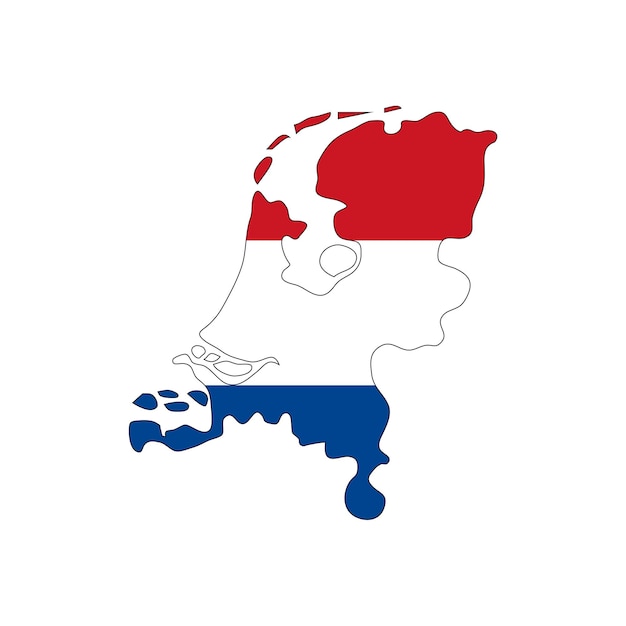 흰색 바탕에 플래그와 함께 네덜란드 지도 실루엣