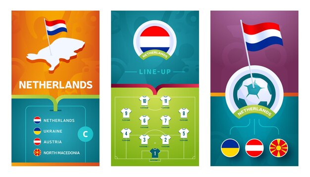 네덜란드 팀 유럽 축구 수직 배너 소셜 미디어에 대 한 설정.